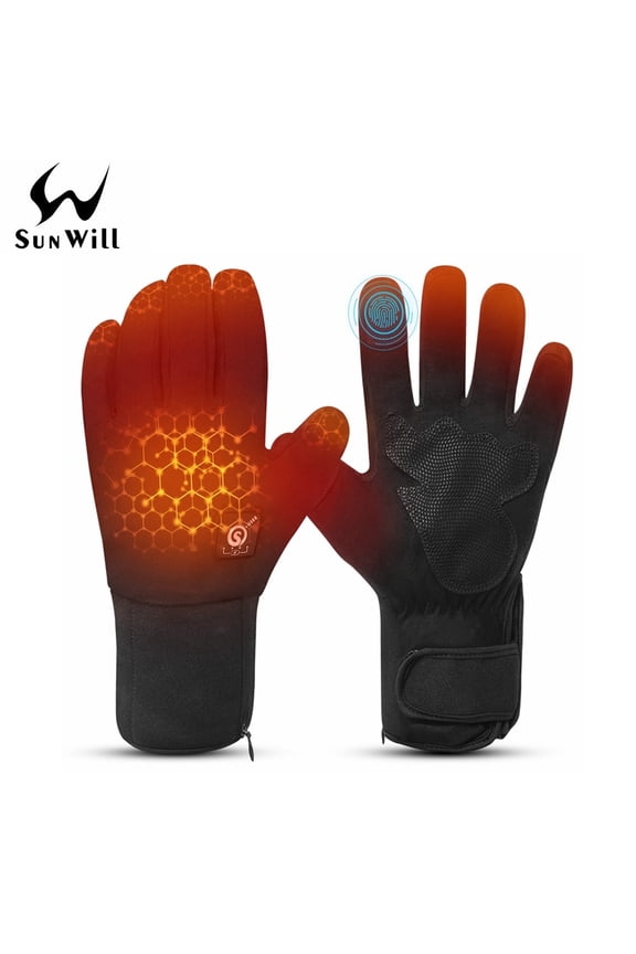 Unisex Heated Thin Black Winter Gloves, S-3XL