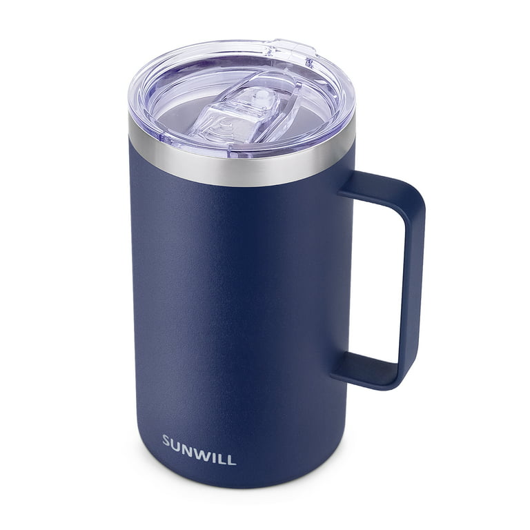  Elemental Summit Insulated Coffee Mug with Lid & Handle,  Insulated Vacuum Camp Coffee Cup, Triple Wall Stainless Steel Travel Mug,  Hot and Cold Thermal Coffee Tumbler, 12oz - Navy Blue 