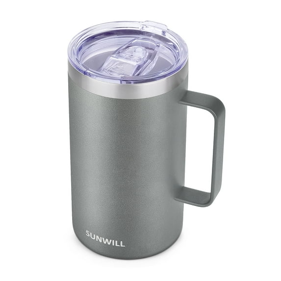 SUNWILL Insulated Coffee Mug with Handle, Stainless Steel Travel Cup Tumbler 22oz, Cool Grey