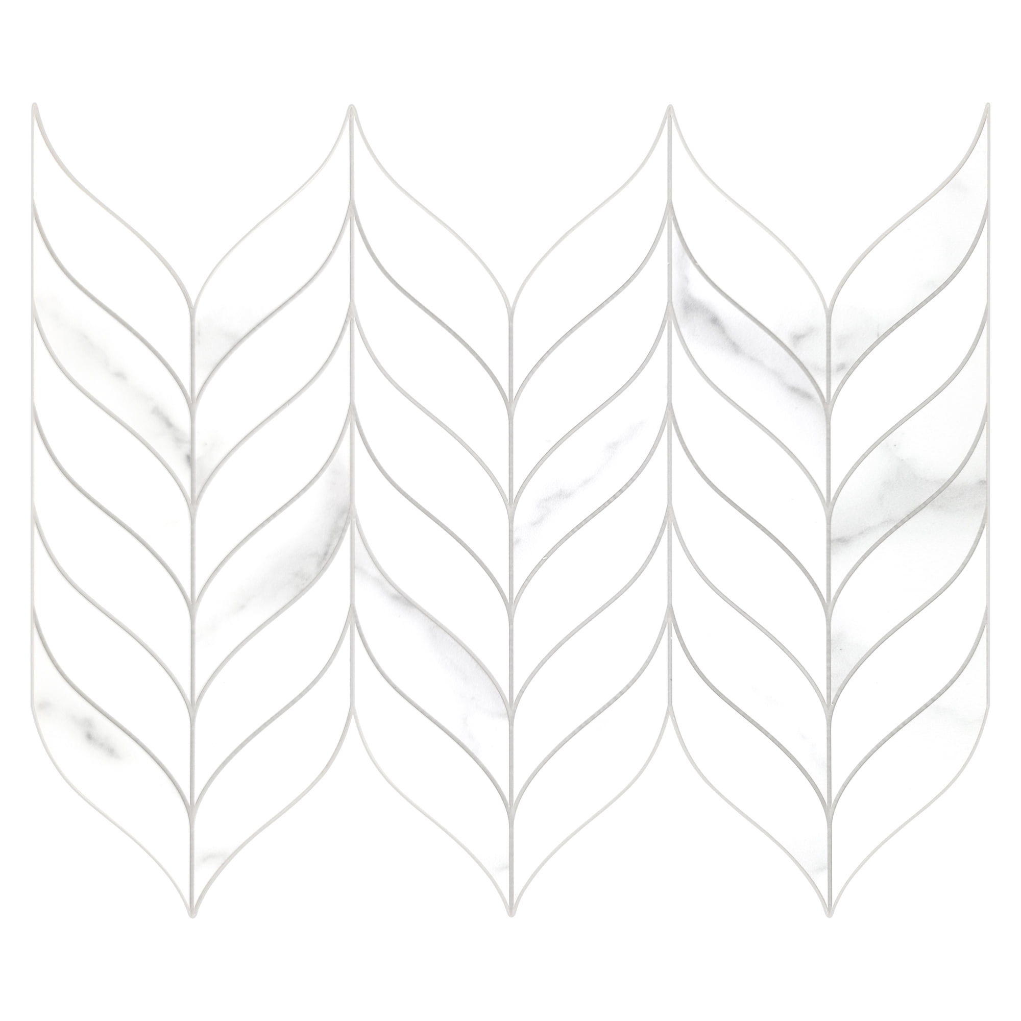 SUNWINGS 10-Sheet Peel and Stick Leaf Waterjet Backsplash Self Adhesive Tiles White Marble Wall Panels Stick on Backsplash for Kitchen, Bathroom, Fireplace