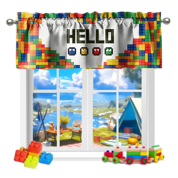 SUNWISHA Curtains Valances for Windows Kitchen Decor 52x18 Inch（Building Block Style 2）