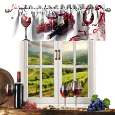 SUNWISHA  Curtains Valances for Windows Kitchen Decor 52x18 Inch（Red Wine Style 5）
