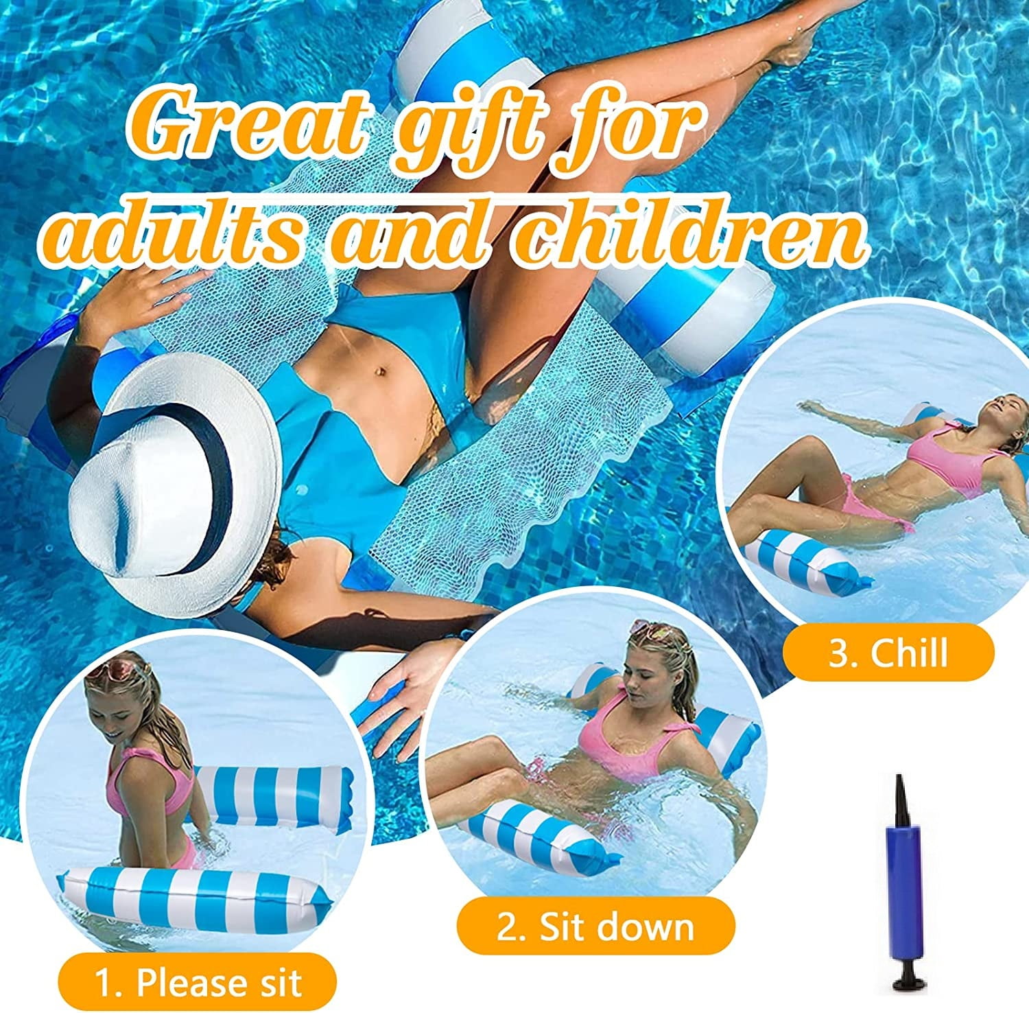 Hammock Pool Float Spring SUNYOK 1Pack Pool Float, Water Hammock Lounger 4-in-1 Multi-Purpose ...