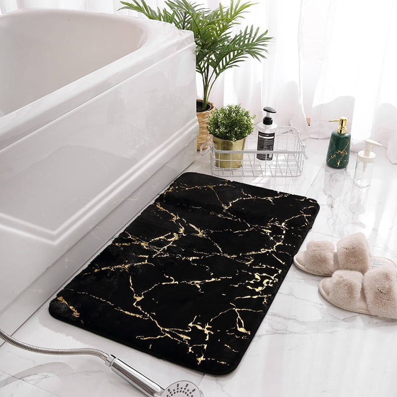 SUNYOK Bathroom Rug Black and Gold Decor Bathroom Rugs Non Slip Bath