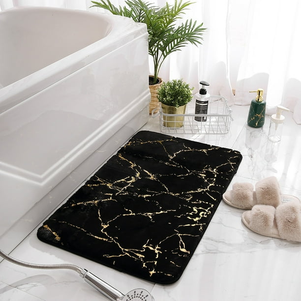 SUNYOK Bathroom Rug Black and Gold Decor Bathroom Rugs Non Slip Bath
