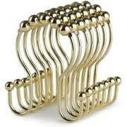 SUNYOK Shower Curtain Hooks, 12 Pcs Shower Curtain Rings, Stainless Steel Roller Rust-Resistant Balance Sliding Anti-Drop Double Shower Hooks for Curtain Bathroom Shower Curtains (Gold