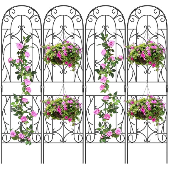 SUNYRISY 4Pack Metal Garden Trellis for Climbing Plants Outdoor, Metal Plant Trellis for Flowers Tomato Cucumber Rose Vegetable Support Garden Decoration, Black
