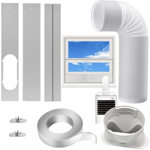 SUNYU Portable AC Window Kit with 5.1 Exhaust Hose for Sliding Window, Adjustable Air Conditioner Window Vent Kit for Ducting AC Seal Panel for Horizontal&Vertical Window.