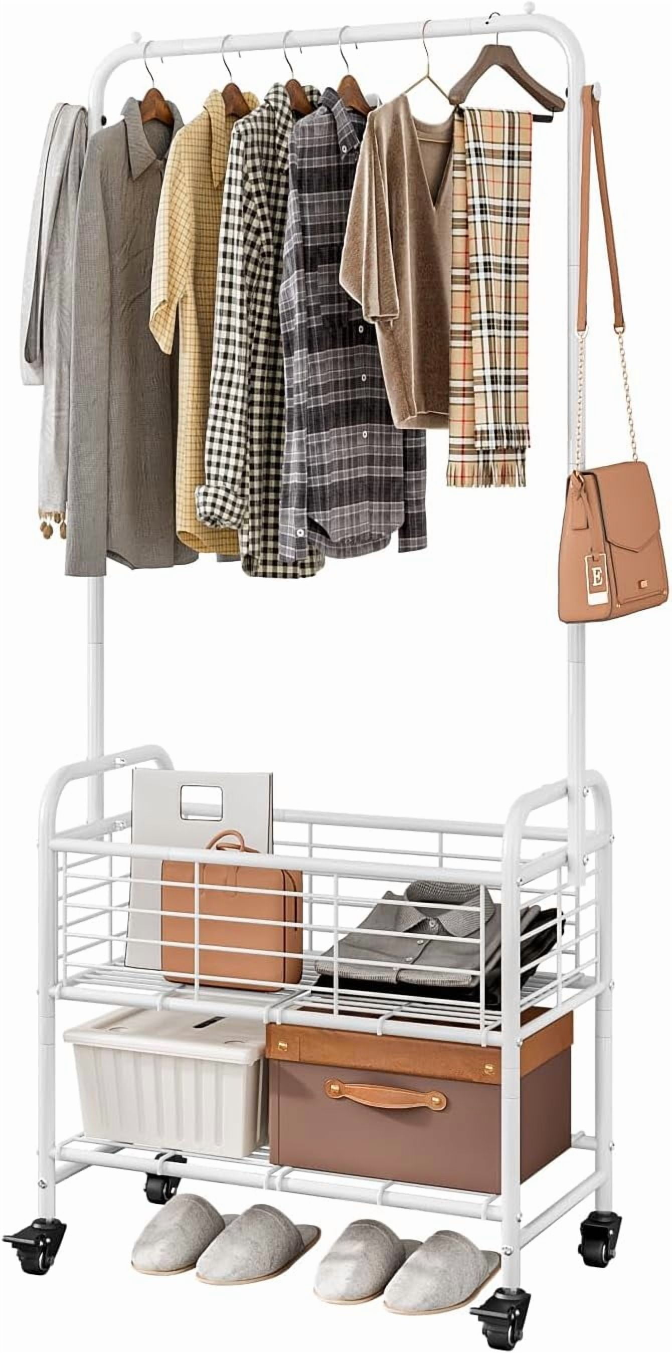 Laundry Basket with Wheels Rolling Laundry Hamper Laundry Sorter Cart Shelf Hanging Rack,White