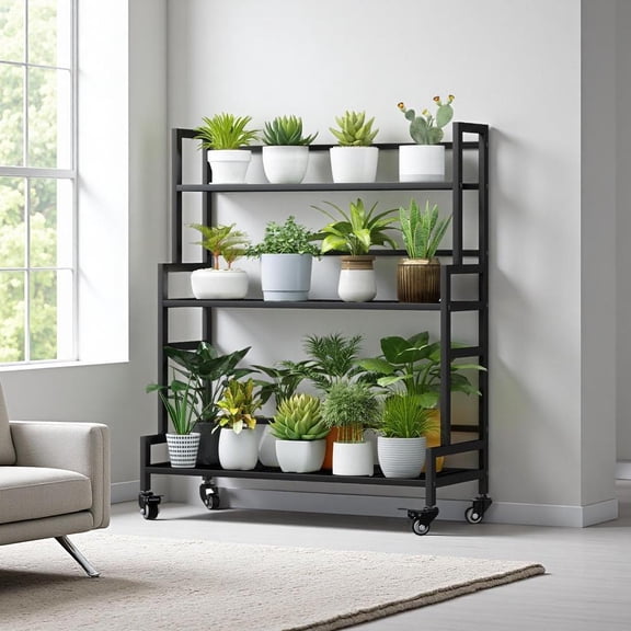SUOERNUO Plant Stand Indoor Outdoor Tiered Stands Shelf With wheel 3 Tier | Heavy Duty Metal Multiple Plants Potted Ladder Plant Holder Table Plant Pot Stand for Window Garden Balcony Living Room