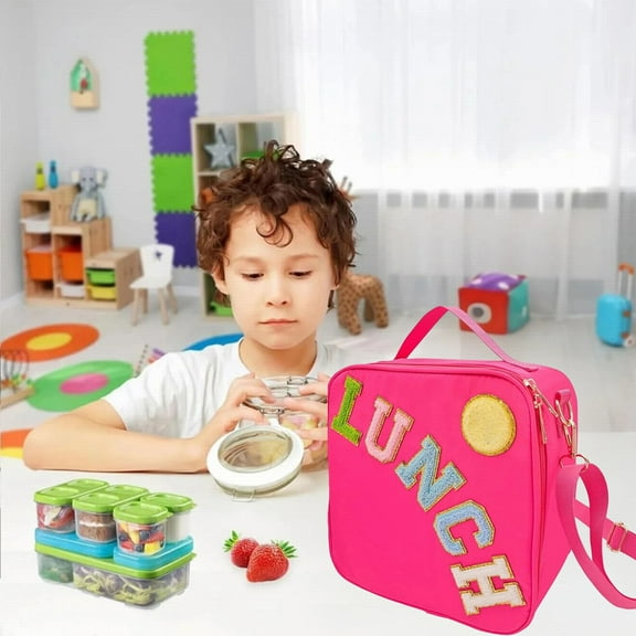 SUOKL Insulated Bag Personalized Preppy Lunch Box Lunch Bag For s s Toddlers, Embroidered Letter Face Outdoor Handheld Portable Insulated Aluminum Film Lunch Bag