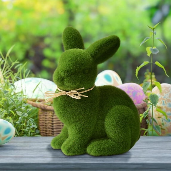 SUOKOM Easter Bunny Decorations Artificial Resin Flocked Bunny Figurine Small Decorative Rabbit Statues for Easter Decor, Spring Tabletop Centerpiece, Outdoor Decorating Easter Party Favors Gifts