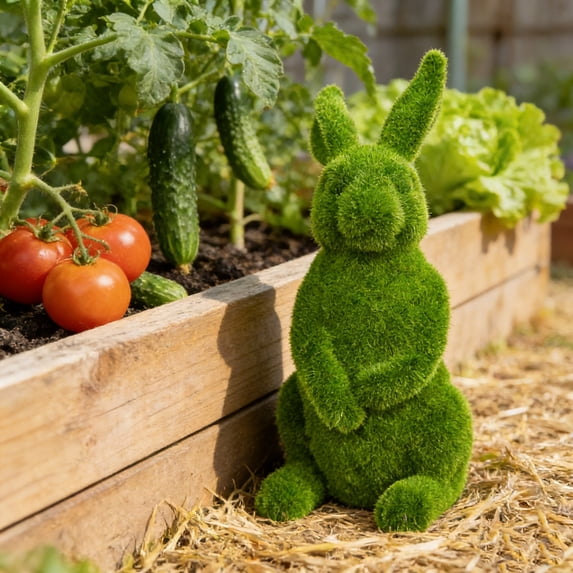 SUOKOM Easter Bunny Decorations Artificial Resin Flocked Bunny Figurine Small Decorative Rabbit Statues for Easter Decor, Spring Tabletop Centerpiece, Outdoor Decorating Easter Party Favors Gifts