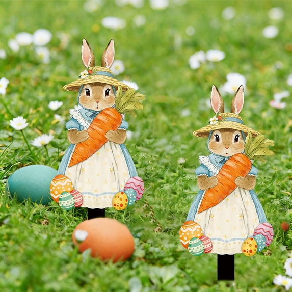 SUOKOM Easter Bunny Garden Stakes Easter Egg Dwarf Yard Signs for Easter Decorations Outdoor Spring Home Decor, 1PCS