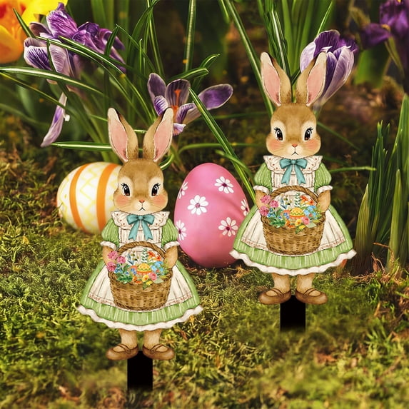 SUOKOM Easter Bunny Garden Stakes Easter Egg Dwarf Yard Signs for Easter Decorations Outdoor Spring Home Decor, 1PCS