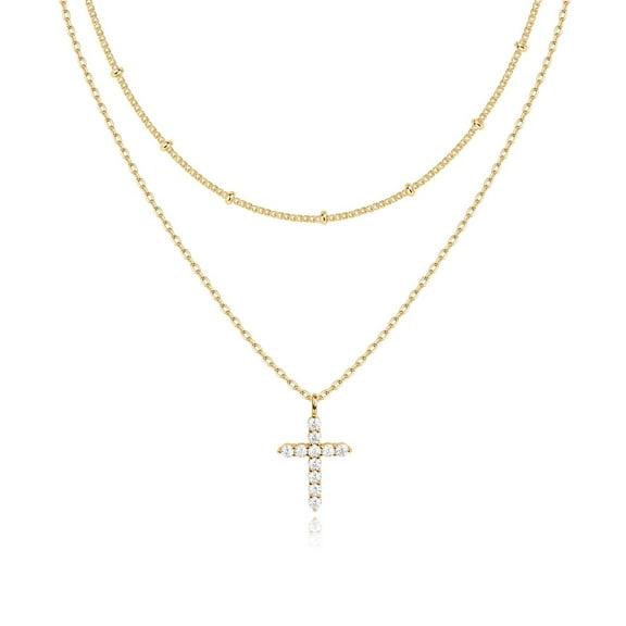 SUONIE 14K Gold Plated Layering Necklaces Stylish Minimalist Design Pendant Necklaces Cross Pendants for Women
