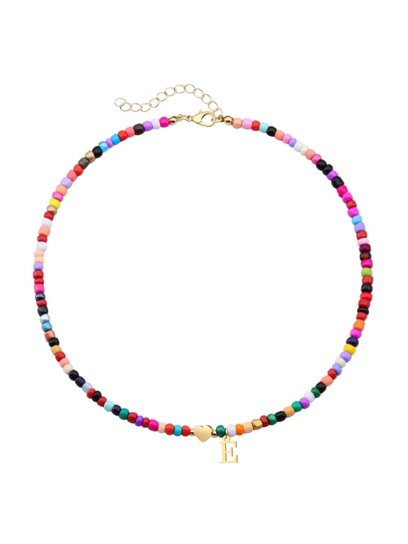 Colorful Initial Necklaces for Women Gifts Trendy Beaded Initial Necklace Dainty Letter Gifts Choker Necklace for Jewelry
