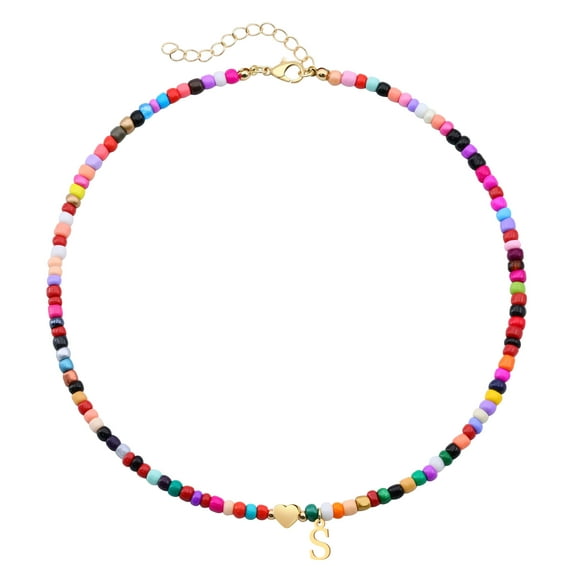 SUONIE Colorful Initial Necklaces for Women Gifts Trendy Beaded Initial Necklace Dainty Letter Gifts Choker Necklace for Jewelry
