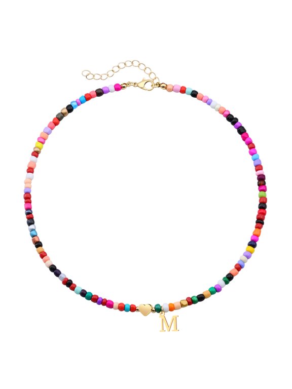 Colorful Initial Necklaces for Women Gifts Trendy Beaded Initial Necklace Dainty Letter Gifts Choker Necklace for Jewelry