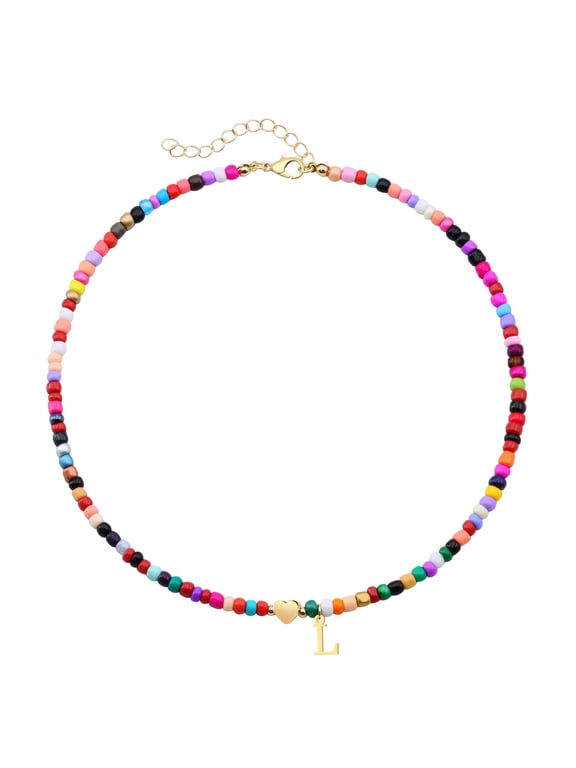 Colorful Initial Necklaces for Women Gifts Trendy Beaded Initial Necklace Dainty Letter Gifts Choker Necklace for Jewelry