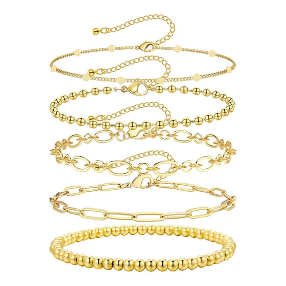 SUONIE Gold Bracelets Set for Women Trendy, Dainty 14K Real Gold Plated Jewelry Fashion Stackable Tennis Beaded Figaro Herringbone Paperclip Link Bracelet Pack Stack Gifts for Women