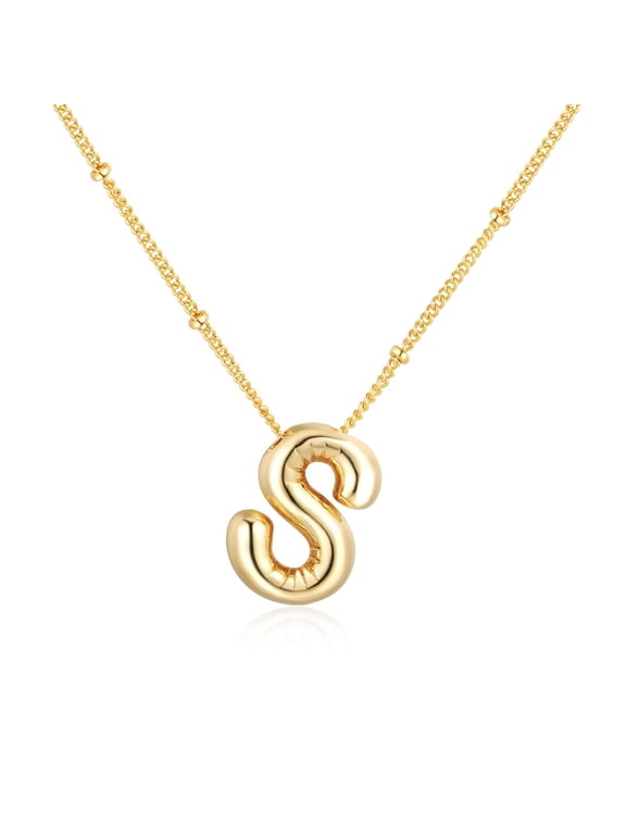 Gold Bubble Letter Necklace for Women,14k Gold Plated Balloon Initial Letter Pendant Necklace Dainty Charm Initial Necklaces for Women Trendy Necklace Gold Jewelry for Women