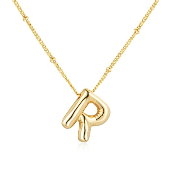 SUONIE Gold Bubble Letter Necklace for Women,14k Gold Plated Balloon Initial Letter Pendant Necklace Dainty Charm Initial Necklaces for Women Trendy Necklace Gold Jewelry for Women