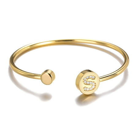 SUONIE Gold Initial Bracelets for Women Girls,14K Gold Plated Gold Cuff Bangle Bracelets for Women Teen Girls, Dainty Gold Initial Bracelets for Bridesmaids Bracelets Gifts