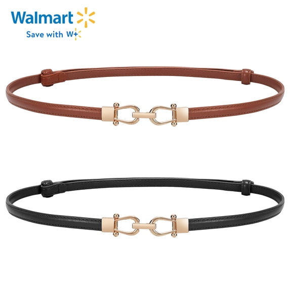 SUOSDEY 2 Pack Skinny Belts for Women Plus Size Ladies Leather Belts for Dresses Jeans