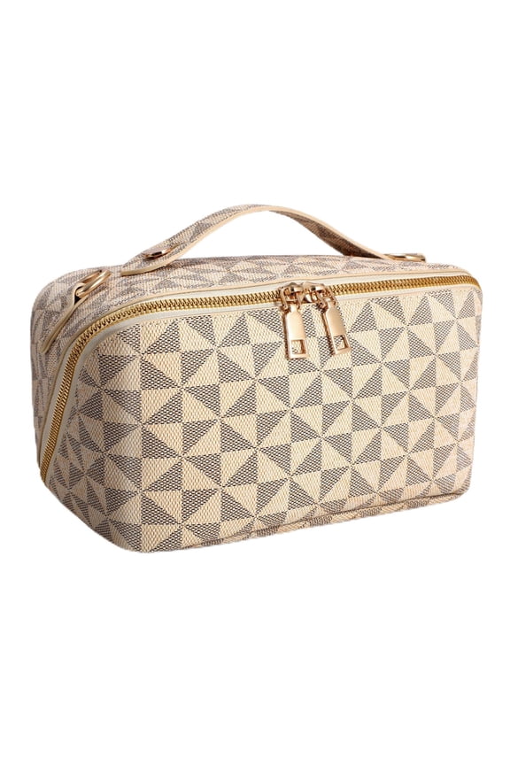 2 in 1 Crossbody Makeup Bag,Large Capacity Luxury Leather Cosmetic Bag for Travel