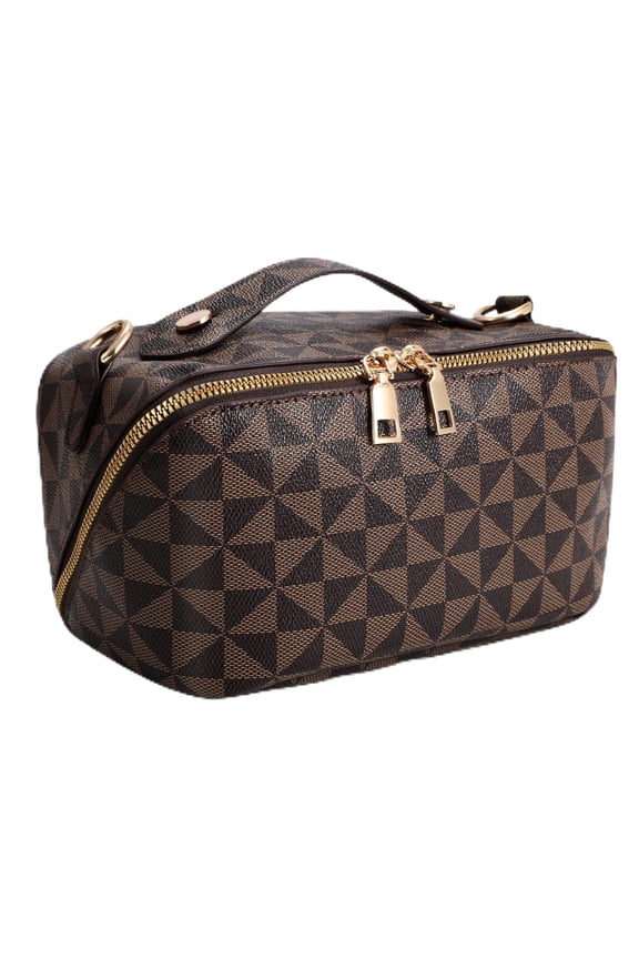 2 in 1 Crossbody Makeup Bag,Large Capacity Luxury Leather Cosmetic Bag for Travel