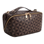 SUOSDEY 2 in 1 Crossbody Makeup Bag,Large Capacity Luxury Leather Cosmetic Bag for Travel