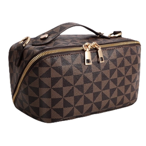 SUOSDEY 2 in 1 Crossbody Makeup Bag,Large Capacity Luxury Leather Cosmetic Bag for Travel