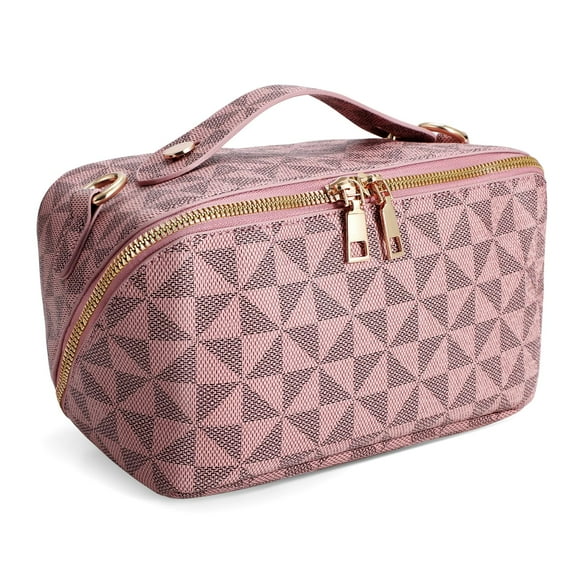 SUOSDEY 2 in 1 Crossbody Makeup Bag,Large Capacity Luxury Leather Cosmetic Bag for Travel