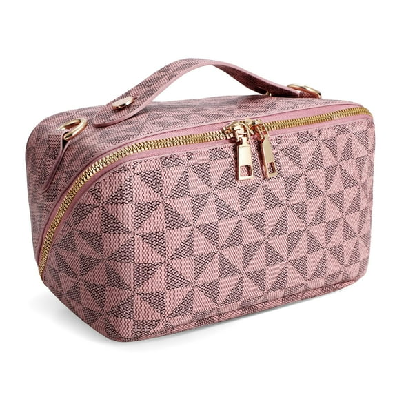 SUOSDEY 2 in 1 Crossbody Makeup Bag,Large Capacity Luxury Leather Cosmetic Bag for Travel