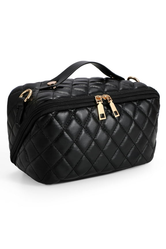 2 in 1 Crossbody Makeup Bag,Large Capacity Luxury Leather Cosmetic Bag for Travel
