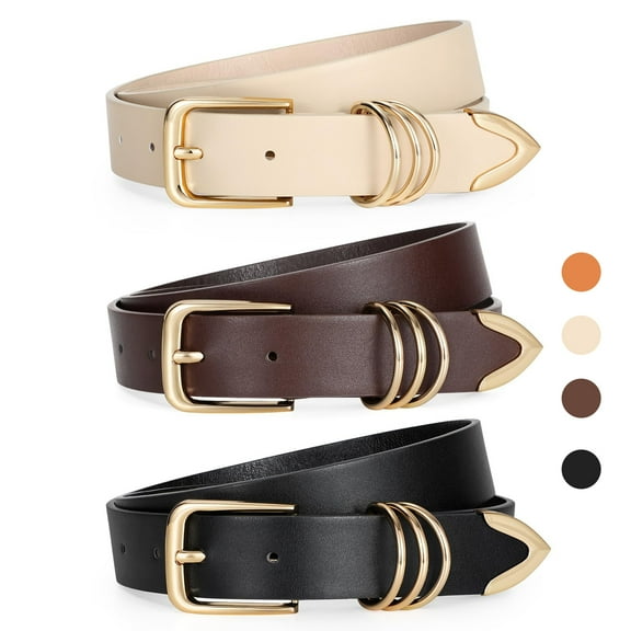 SUOSDEY 3 Pack Women's Leather Belts for Jeans Dress Pants Fashion Ladies Leather Belts with Gold Buckle