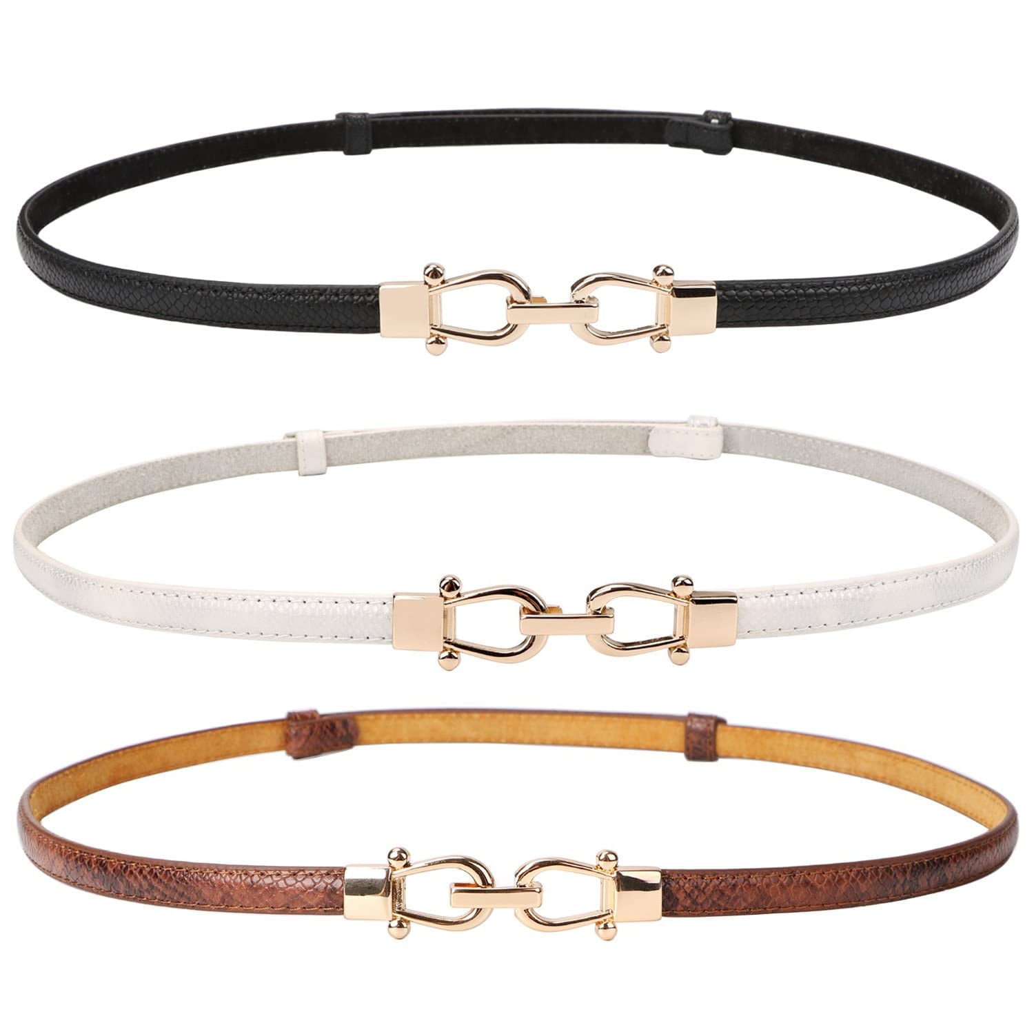 Women\'s Thin Leather Belt Skinny Waist Adjustable Gold Buckle Mikovivi Gold Bow Belt Women, Elastic Leather Skinny Waist  main image 2