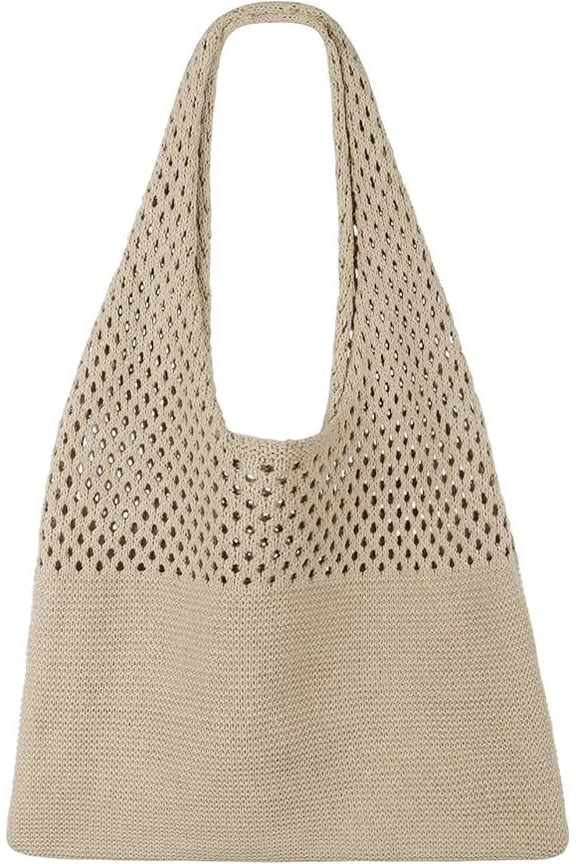 Beach Tote Bag for Women, Crochet Boho Tote Bag Aesthetic Mesh Shoulder Bag for Summer Vacation