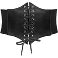 thumbnail image 1 of SUOSDEY Black Corset Belt for Women, Vintage Lace-up Elastic Waist Belt, Tied Waspie Wide Belt for Dresses, 1 of 8