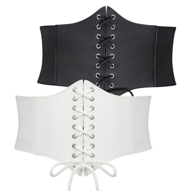 SUOSDEY Black Corset Belt for Women Vintage Lace up Elastic Waist Belt Tied Waspie Wide Belt for Dresses Walmart Business Supplies