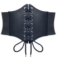 thumbnail image 1 of SUOSDEY Black Corset Belt for Women, Vintage Lace-up Elastic Waist Belt, Tied Waspie Wide Belt for Dresses, 1 of 8