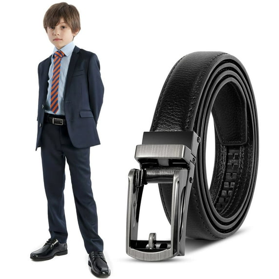 SUOSDEY Boy Ratchet Leather Belts Easy Slid Click Dress Belt for School Uniform Jeans Gift
