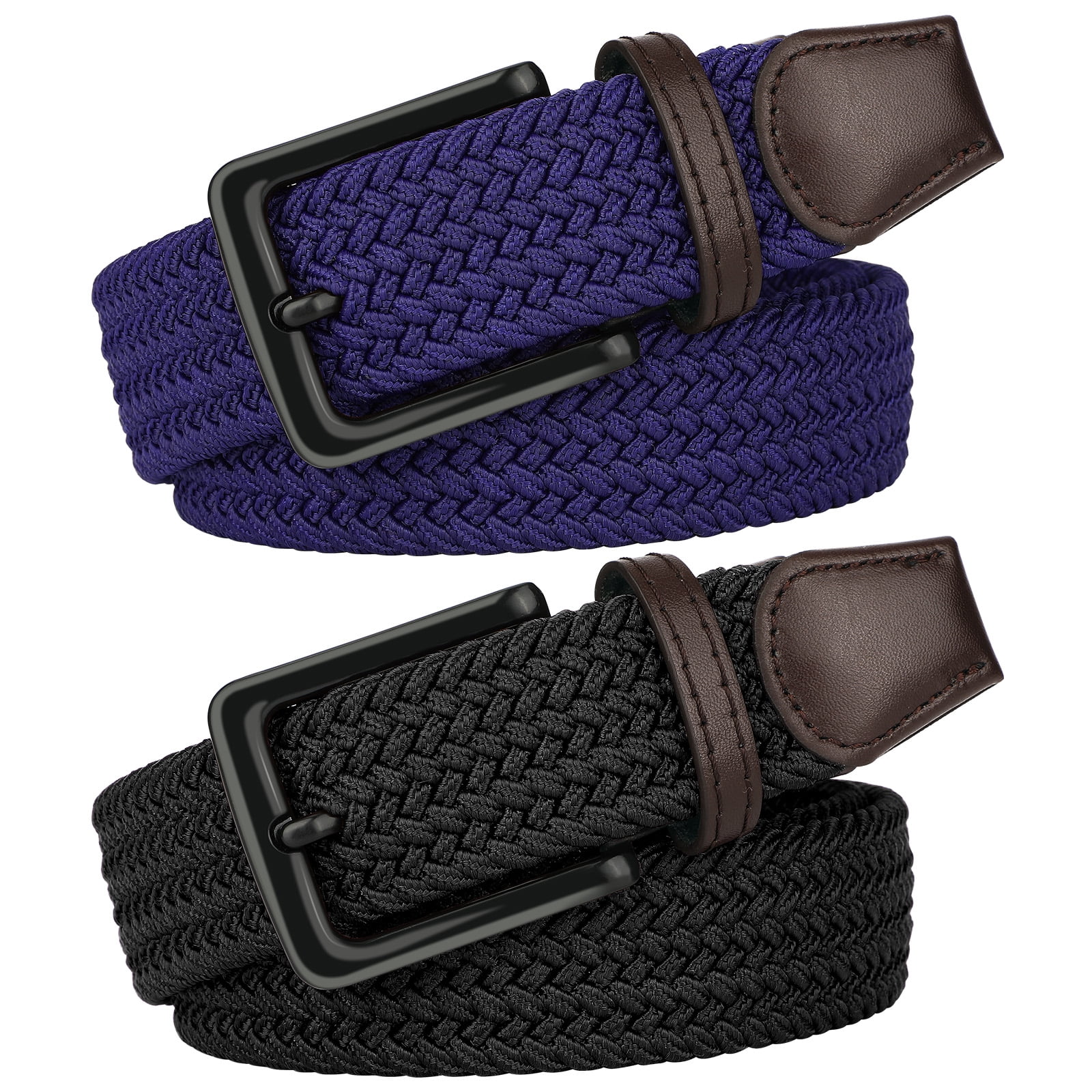 Elastic Braided Men's Belt with Black Buckle, Stretch Woven
