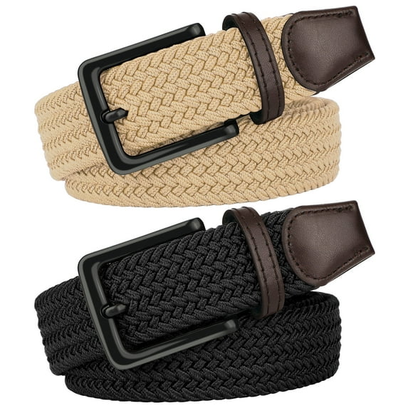 SUOSDEY Braided Belt for Men Casual Elastic Belts for Jeans Pants with Black Buckle