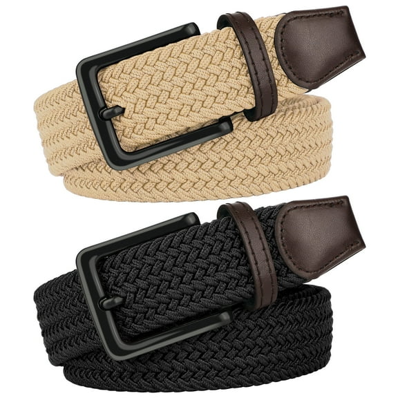 SUOSDEY Braided Belt for Men Casual Elastic Belts for Jeans Pants with Black Buckle