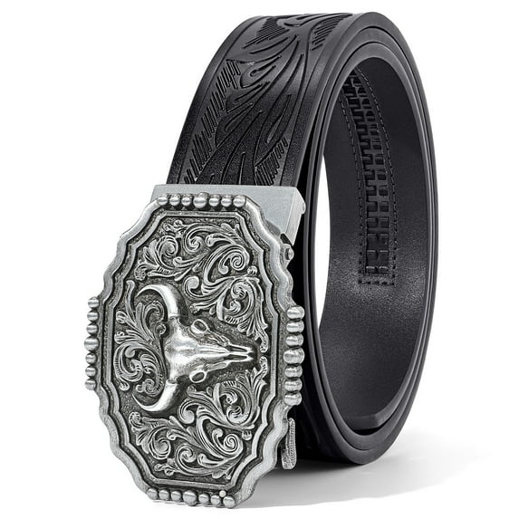 SUOSDEY Cowboy Ratchet Belt Western Leather Belts for Men with Automatic Cowboy Buckle