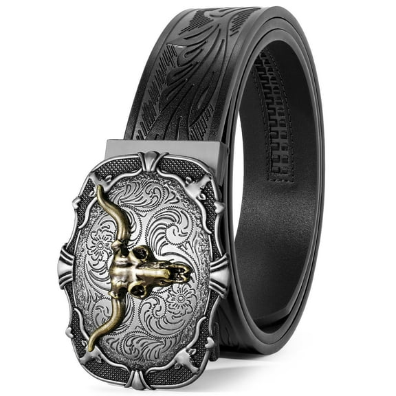 SUOSDEY Cowboy Ratchet Belt Western Leather Belts for Men with Automatic Cowboy Buckle