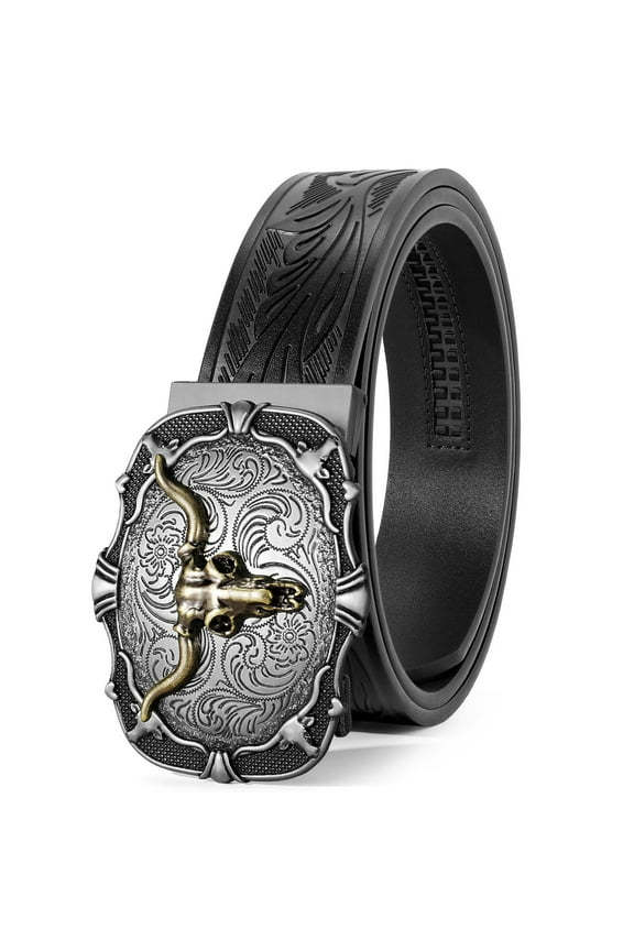 Cowboy Ratchet Belt Western Leather Belts for Men with Automatic Cowboy Buckle