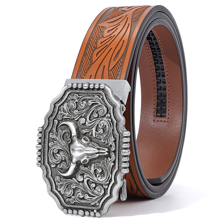 SUOSDEY Cowboy Ratchet Belt Western Leather Belts for Men  display picture 1